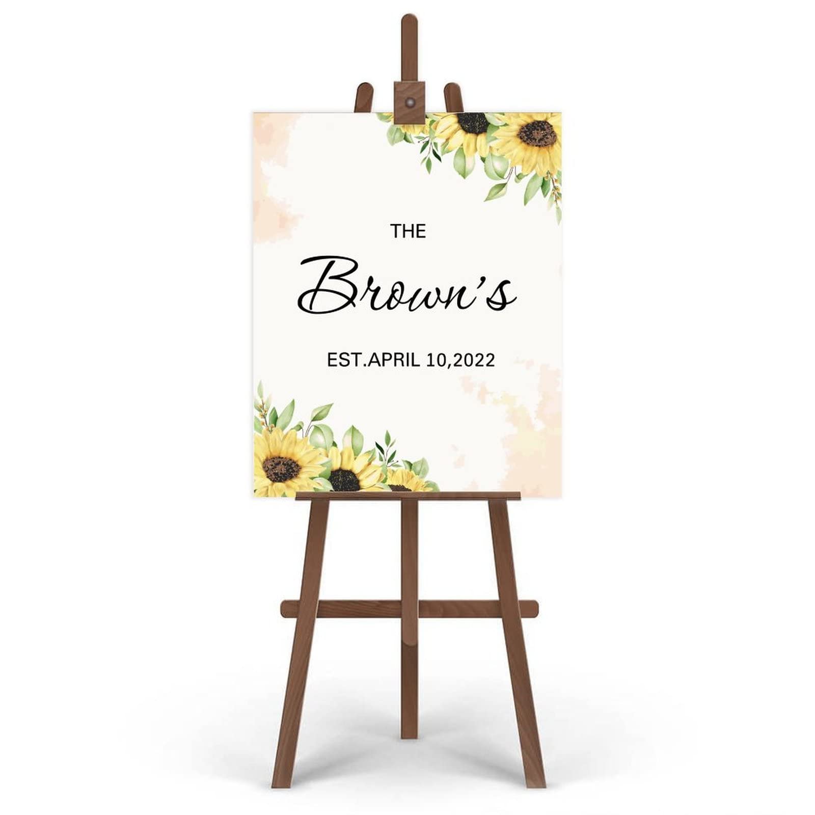 Słoneczniki i róże ślub powitalny znak niestandardowy tekst minimalistyczny znak ślubny dostosowany do Twoich imion i dat ceremonia ślubna znak tablica znaki imprezowe 45 cm x 61 cm