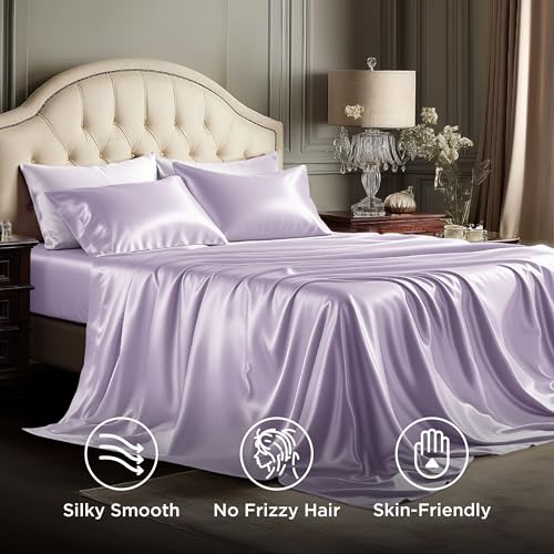 Image of Bedsure Satin Sheets Queen Size, Soft Silky Bedsheets for Hair & Skin
