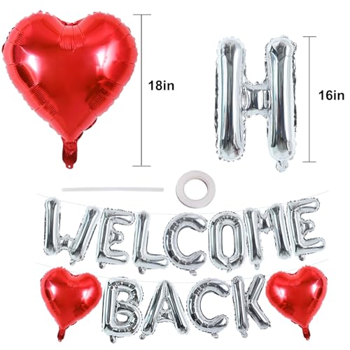 Image of TONIFUL 16 Inch Silver WELCOME BACK Foil Letter Balloons Banner Decoration