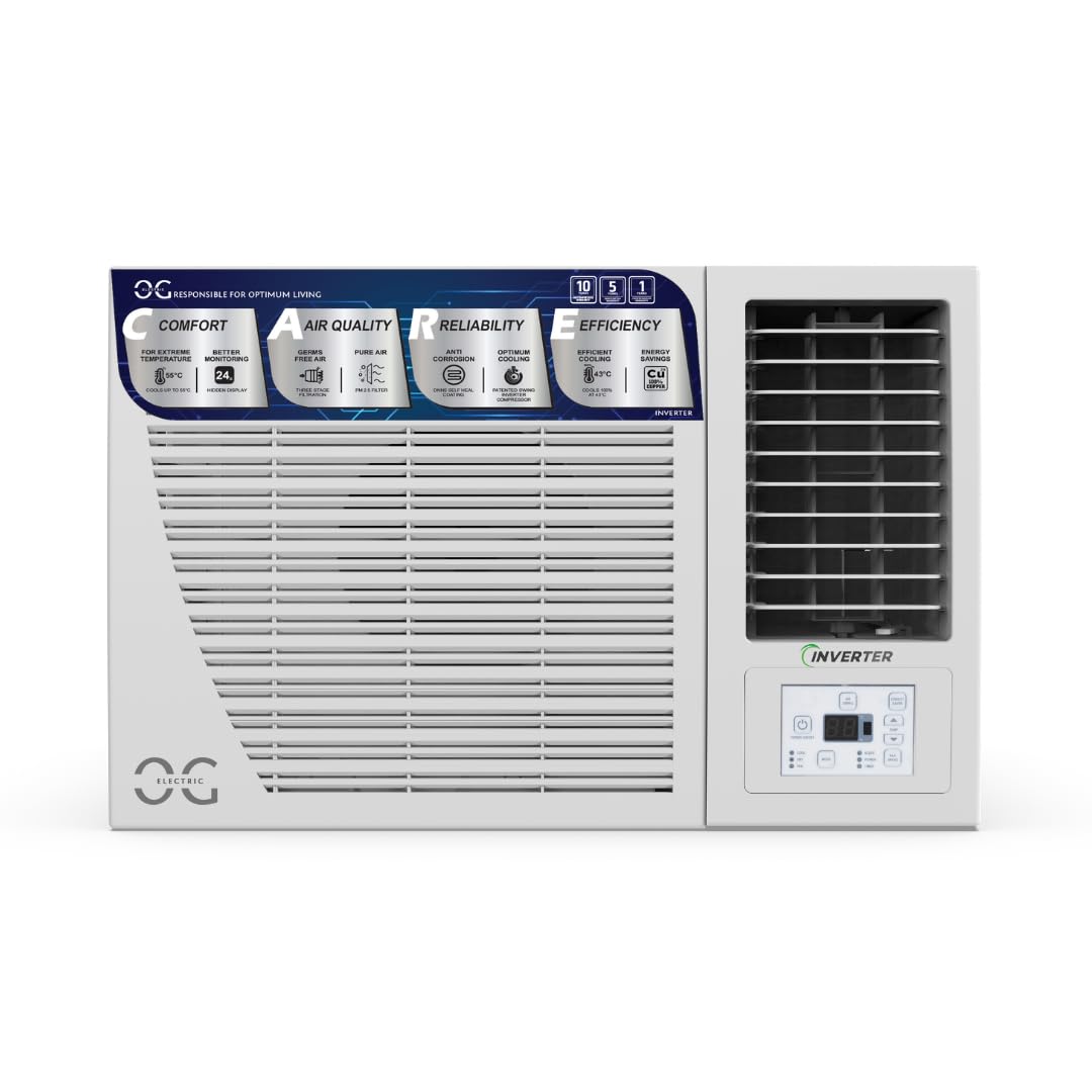 OG ELECTRIC 1.5 ton 3 Star, Inverter WINDOW AC (Copper, 6-in-1 Adjustable Mode, Anti-dust Filter, AXG183IOG, White)