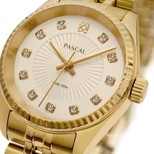 Image of PASCAL Timeless Classic Diamond Watch for Women Men, Swiss Quartz | Lab-Grown Diamonds, Sapphire Crystal, Stainless Steel Strap, 10 ATM Waterproof, Luxury Watch Gift,Fits Wrist 6.5 inch-9.5 inch