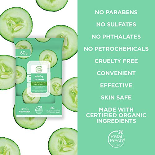 Petal Fresh Refreshing Cucumber Makeup Removing, Cleansing Towelettes, Gentle Face Wipes, Daily Cleansing, Vegan And Cruelty Free, 60 Count #TOP2