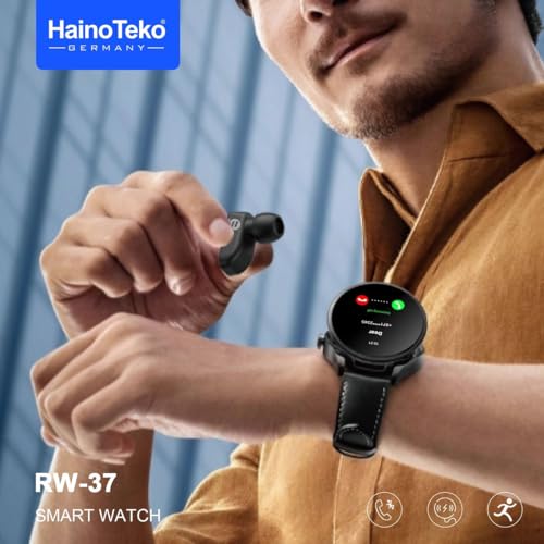 Image of HainoTeko Germany Haino Teko Germany Rw37 Watch Buds With Large Screen Round Shape AMOLED Display Smart Watch And Bluetooth Earbuds With 2 Pair Straps For Ladies And Gents