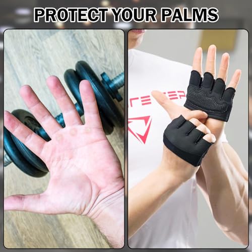 Guantes de fitness, guantes de gimnasio, guantes de entrenamiento con almohadillas antideslizantes, medio guantes, guantes de levantamiento de pesas, guantes deportivos para hombre y mujer - Imagen 3