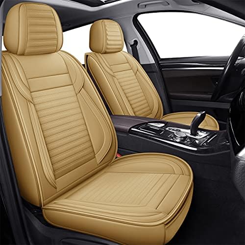 LINGVIDO Leather Car Seat Covers,Breathable and Waterproof Faux Leather Automotive Seat Covers for Cars SUV Truck Sedan,Universal Driver Seat Cover with Backrest (2 PCS Front Seat, Beige)
