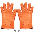 Silicone Grill Gloves for Cooking, Non-Slip Heat Resistant Silicone BBQ Gloves with Cotton Lining, 11"x6.1" Waterproof Grip Oven Mitts for Grilling, Smoker, Gift for BBQ Dads, Handling Pots and Pans