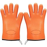 Silicone Grill Gloves for Cooking, Non-Slip Heat Resistant Silicone BBQ Gloves with Cotton Lining, 11'x6.1' Waterproof Grip Oven Mitts for Grilling, Smoker, Gift for BBQ Dads, Handling Pots and Pans