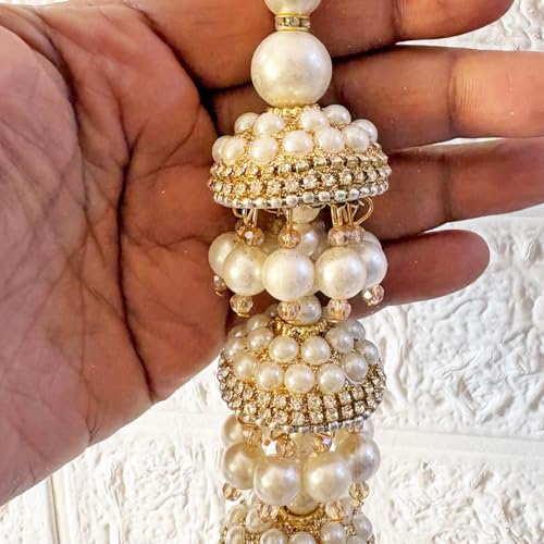 Image of Adikala Craft Store Handmade Ethnic Latkan Tassel Set of 2 for Saree Pallu, Blouse, Suits, Dupatta, Lehenga Decor | Ethnic Saree Pallu, Blouse, Suit, Dupatta & Lehenga Decoration (White Glitter D3)