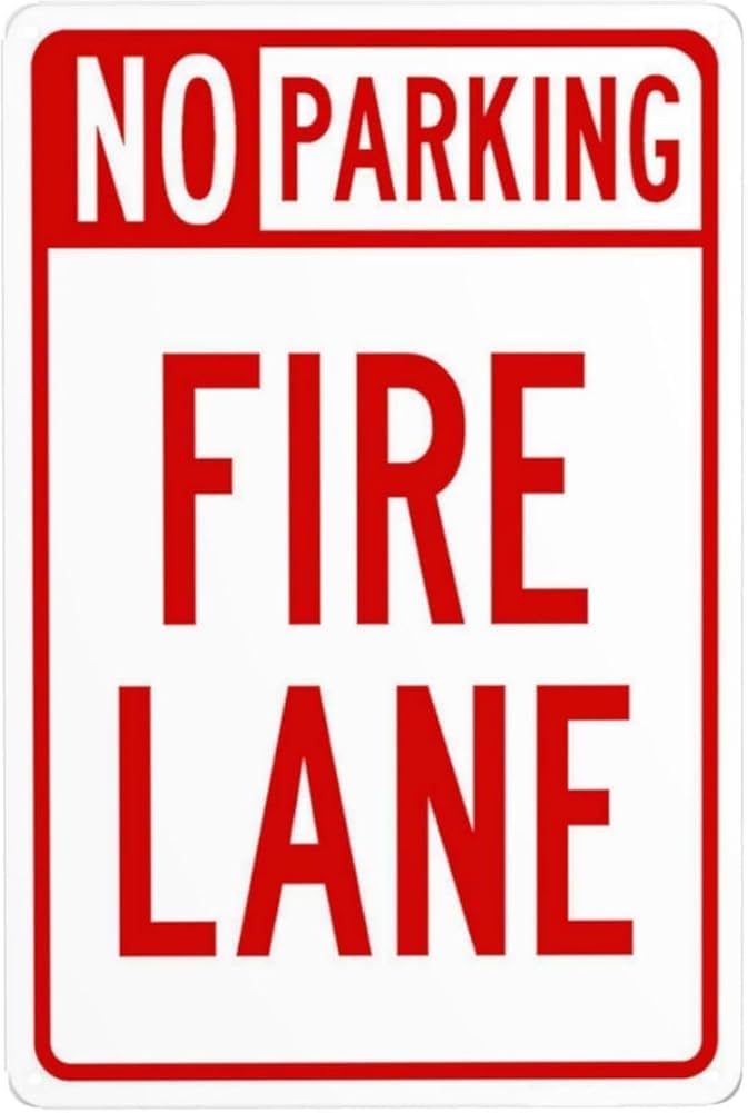 No Parking Fire Lane Metal Warning Signs Cautions Security Tin Sign Safety Posted Signs For Street Business Wall Decor Gift For Women Men 8x12 Inch