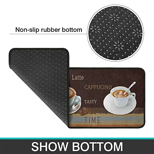 Coffee Kitchen Rug Set 2 Pieces, Farmhouse Kitchen Sink Rugs And Mats Non Skid Washable Absorbent Microfiber Rustic Kitchen Floor Decor Carpet 17" X 47"+17" X 30" Tapetes Para Cocina #TOP4