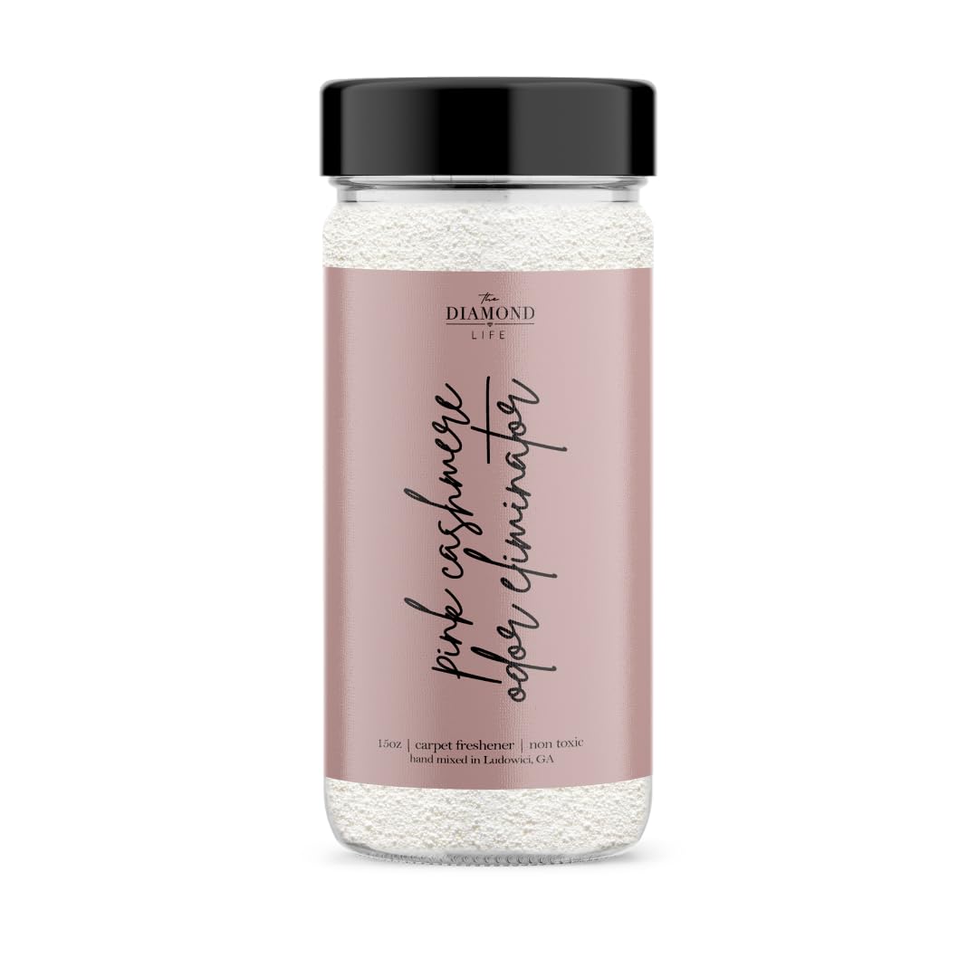 The Diamond Life Home "Pink Cashmere" Carpet Deodorizer Powder For Vaccuuming Upholstery, Pet Urine, Dog Bed/Cat Litter Box– Odor Eliminator, Pet-Friendly Freshening Powder- Apple, Spices, & Vanilla