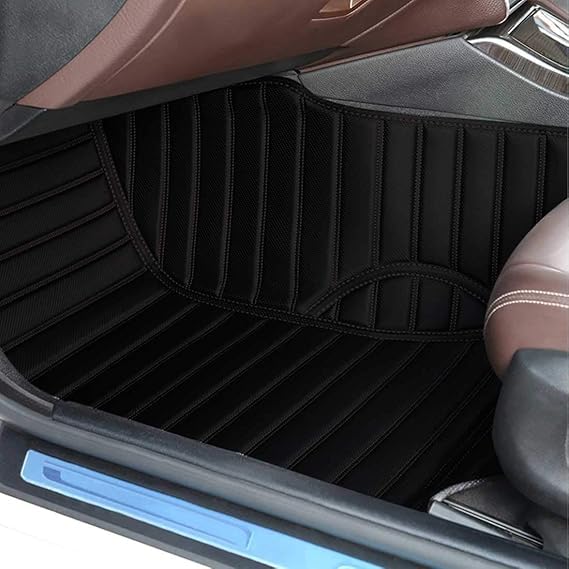 Image of 10D Car Foot Mat for Mercedes Benz eqs450 | Black | Premium Luxury Leather | Double Layered | Waterproof | Washable | Custom Fit |Antislip | Detachable Grass | Car Floor Mat