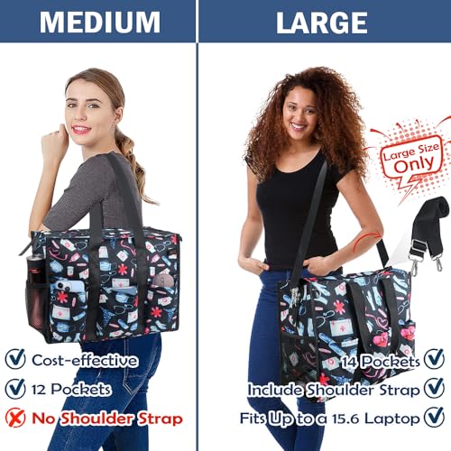 Image of Nurse Bags for Work Nursing Bag Multiple Pockets Waterproof Organizing Zip Top Clinical Bag for Nursing Students Home Health