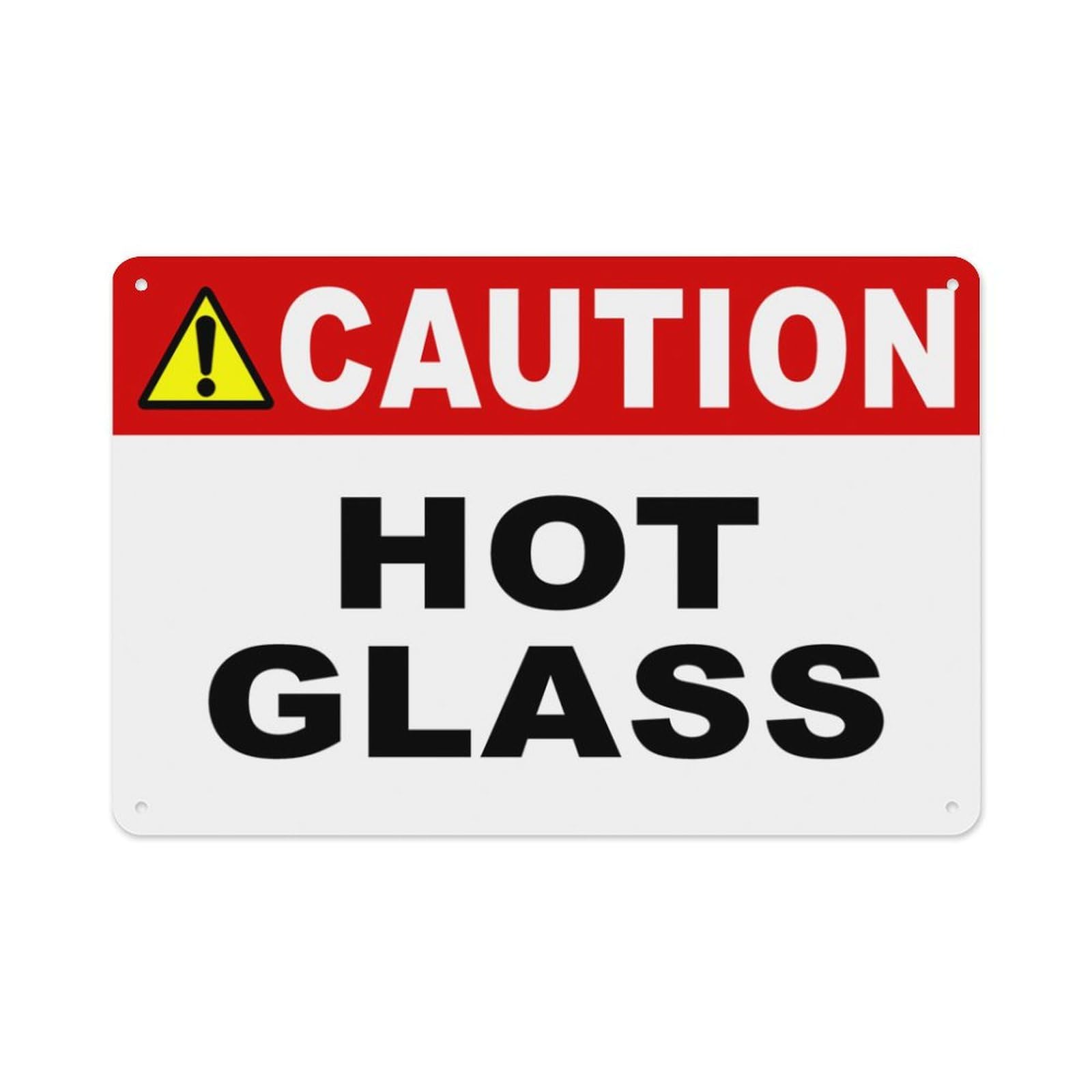 Peiyeety A09 Caution Hot Glass Sign Aluminum Tin Warning Signs For Home Outdoor Garden 12X16 Inches