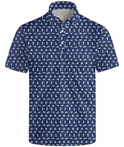 Funny Golf Shirts for Men Crazy Funny Golf Polo Shirt Fun Hawaiian Golf Polos Funny Blue L