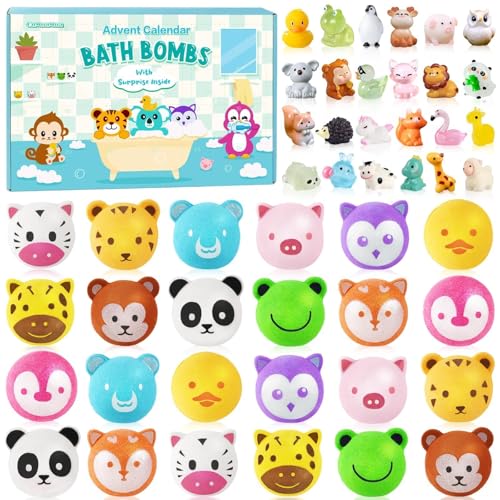 Christmas Advent Calendar 2026 Kids Bath Bombs with Surprise Toys Inside 24 Days of Christmas Countdown Calendar Bath Bombs with Animal Toys Birthday Valentines Day Xmas Gift for Children Boys Girls