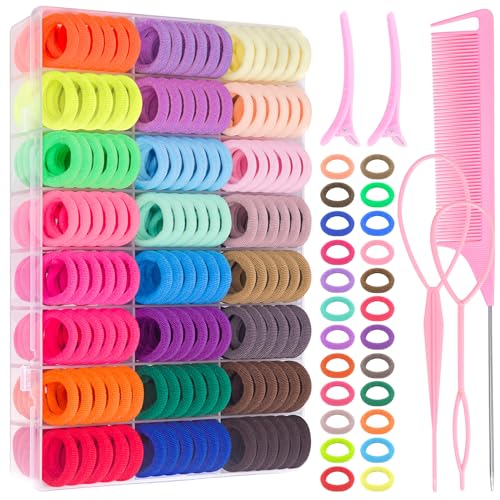 Baby Hair Ties Toddler Hair Accessories, 292PCS Ponytail Holders Hair Ties for Girls Kids Elastic Hair Bands with Organizer Box (24 Colors)