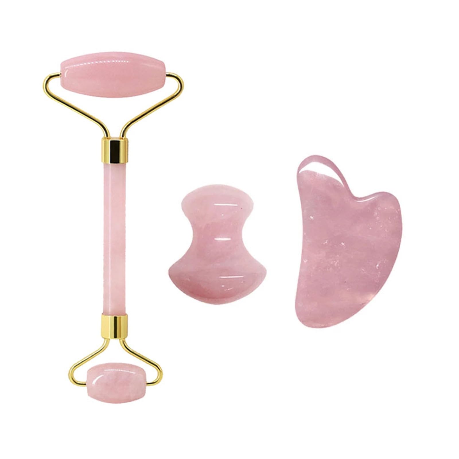 Juego de masajeadores de rodillo de jade de cuarzo rosa Guasha, herramientas Gua Sha, raspador de piedra, herramienta de belleza (tipo 7)