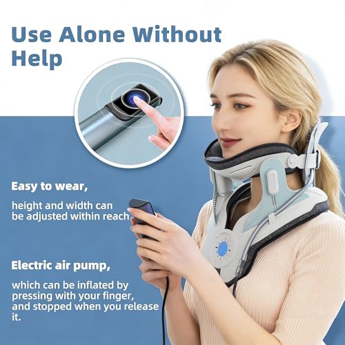 Image of Tianfucen Cervical Traction Device for Pain Relief with Electric Air Pump | Adjustable Neck Stretcher for Home Use, Lightweight Neck Traction Device, FSA-HSA Eligible