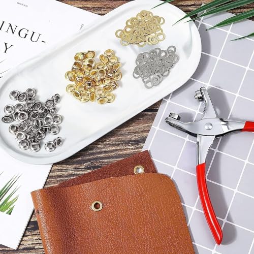 Image of DIY Craft 1000 Pcs, Multi-Color Metal Eyelets Washer Grommets Kit Hole Punch Plier Gold /Silver Eyelets Washer Kit for Leather, Canvas, All Fabrics Clothes, Shoes, Belts, Bags, Contain Gram (1000)