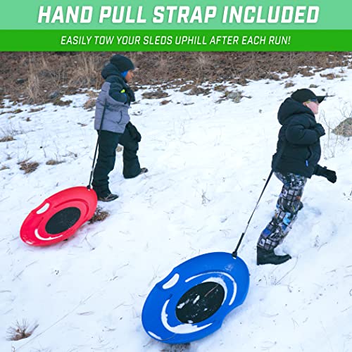 GoSports 29 Inch Heavy-Duty Winter Snow Saucer with Padded Seat and Hand Pull Strap - 2 Pack, Red and Blue by GoSports - Image 4