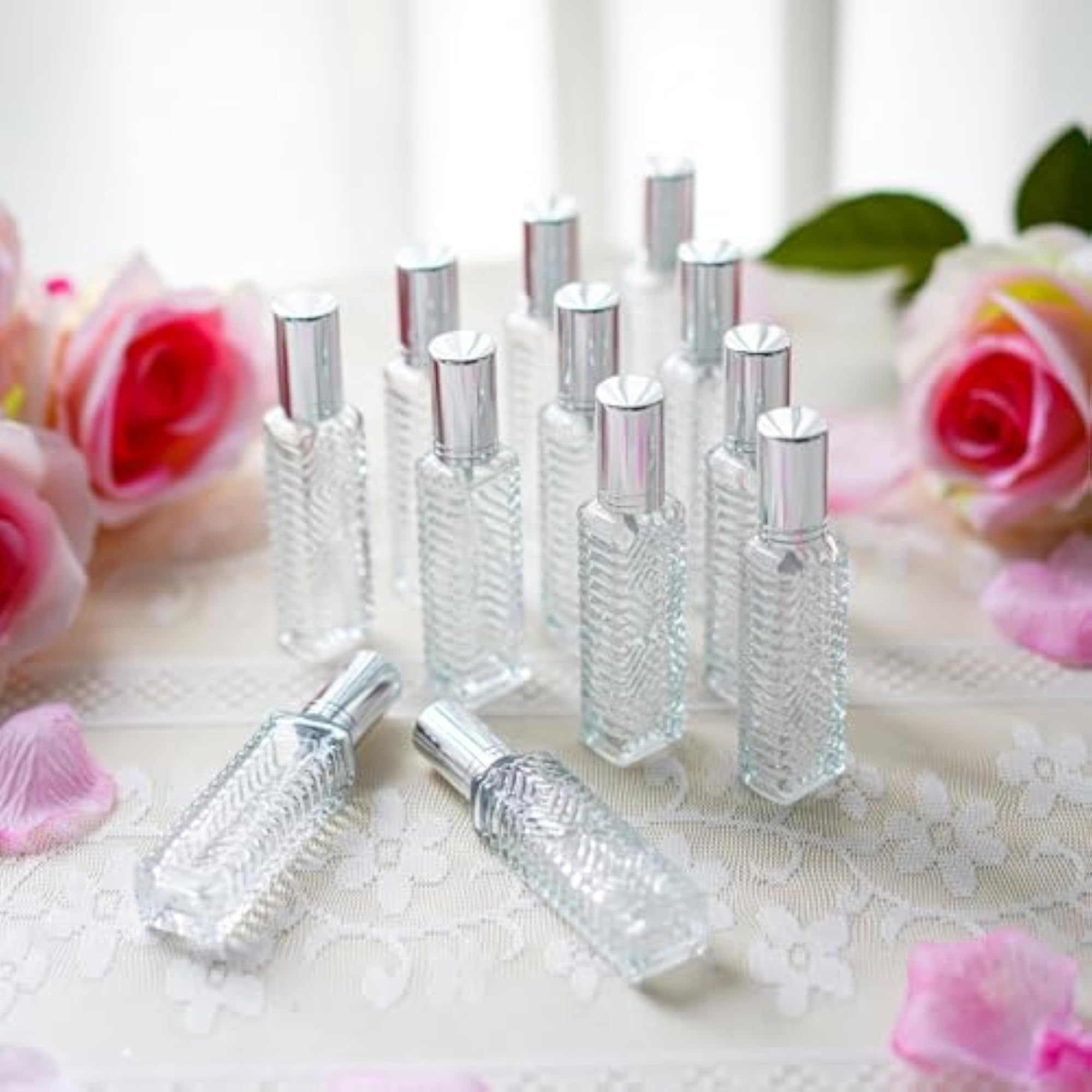 12pcs Engraved Taj Mahal Style Clear Glass Atomizer Spray Bottles