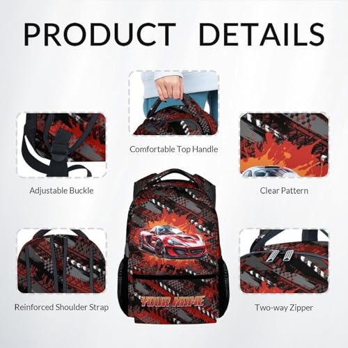 Mercuryelf Kids Bookbag with Lunch Bag and Pencil - 3 in 1 Custom Racing Car Backpack Set for Boys - 17 Inch School Backpack for Primary Middle4