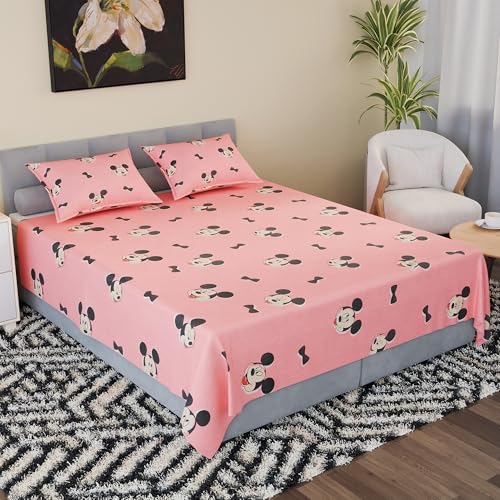 Image of Kuber Industries Cotton 144 TC Double Bedsheet With 2 Pillow Covers | Machine Washable Soft Bedsheet For Living Room, Home & Hotels | Mickey Print - Pink