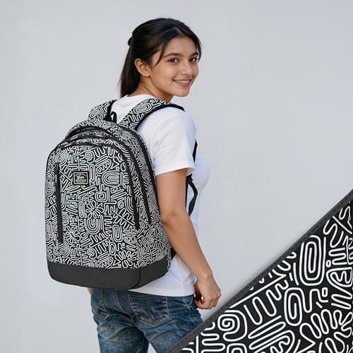 Image of Gear Crafty Doodle 18 inch /32L Large Water Resistant School Bag | Casual Backpack | Daypack | Travel Backpack | Kids Bag for Boys /Girls (Black - Light Grey)
