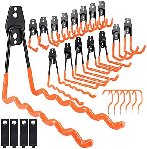 peace calm Garage Wall Hooks 26 Pack,Garage Hooks Heavy Duty with Extra Enchancing Welding Spot to Bear Up 90lbs,Garage Hooks for Garden Shed Organizing Ladder Chair Yard Tools Hanging(Orange)