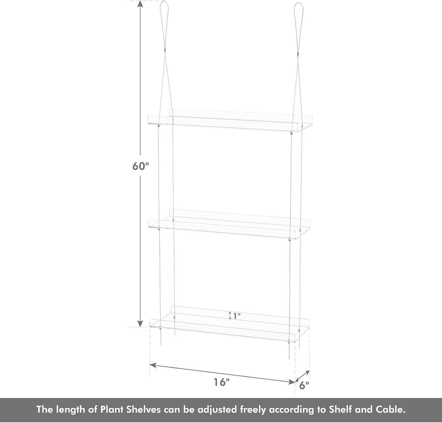 3-Tier Acrylic Hanging Plant Shelves - Height Adjustable Clear Acrylic Shelves for Windows - Perfect for Indoor Gardens, Kitchen Window Displays of Flowers, Succulent Plants, and Seedling Growth