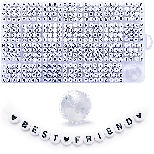 Iooleem Letter Beads, 1350pcs 4x7 Round Alphabet Beads, Beads for Jewelry Making, Beads for Bracelets Making.(White & Heart).