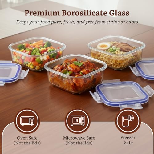 Image of Amazon Brand - Solimo Square Glass Food Storage Container, 360 ml - Set of 3, Airtight & Leakproof, Microwave & Freezer Safe, Transparent