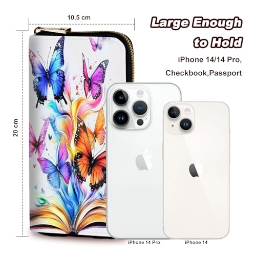 Wristlet Wallet for Women Teen Girls Womens Wallet RFID Blocking Credit Card Holder with Removable Wristlet,Leather Phone Wallet Clutch Large Capacity Ladies Travel Purs,Color butterflies3