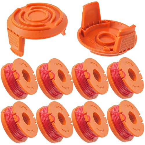 EPLZON Carrete de Alambre de Recambio Bobinas desbrozadoras, 1,65 mm de Diámetro y 3 m de Longitud, para Cortabordes Apto Worx(8 Carretes, 2 Tapas)