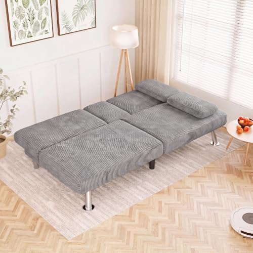 Image of Flamaker Futon Sofa Bed, Modern Corduroy Convertible Folding Futon Set