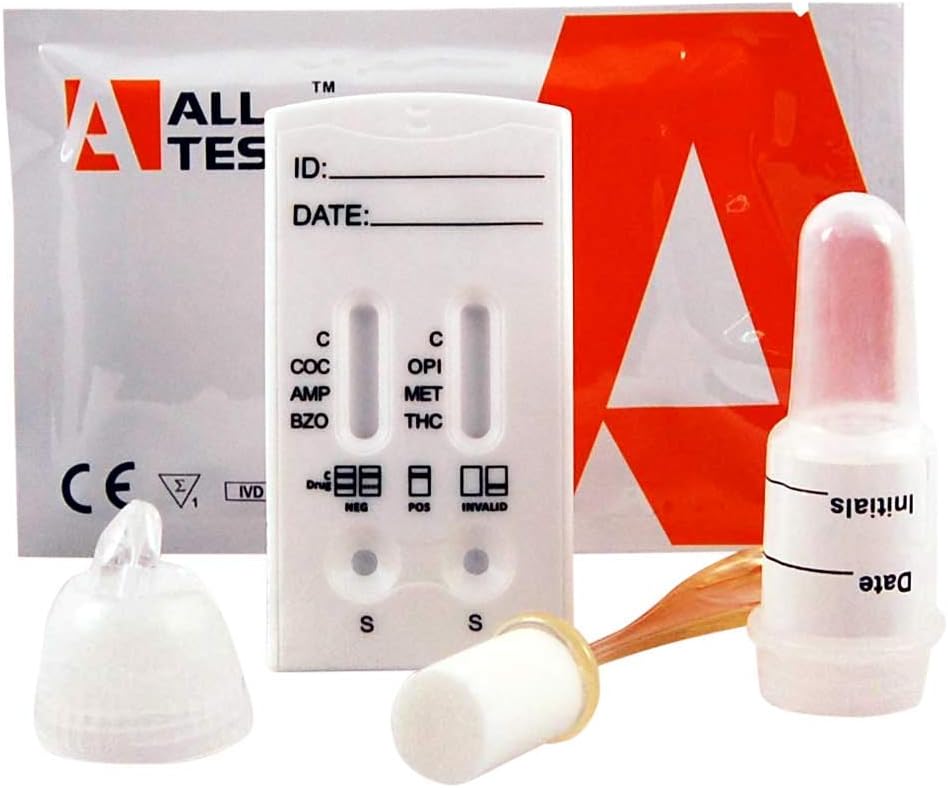 2 Saliva Drug Test Kits for 6 Drugs ~ Drug Test Kits Individual Results for ~ Cannabis, Cocaine, amphetamine, Methamphetamine, benzodiazepine and opiates (Heroin)