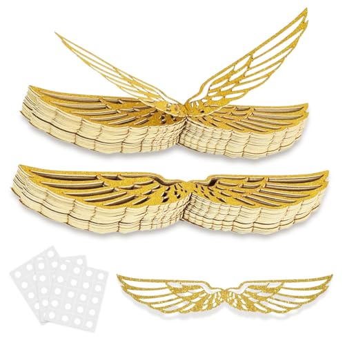 WeddHuis 50 Pezzi a Ali di, Ornamenti di Compleanno con Glitter, Mago, Cupcake, Ornamento per Feste a Tema, Matrimoni, Compleanni, Muffin, Harry Potter Decorazioni Torta, Addobbi Matrimonio (Oro)