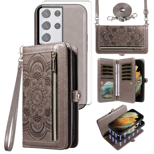 ASUS wish �g�ѓd�b�P�[�X Samsung Galaxy S21 Ultra 5G �W�b�p�[�E�H���b�g ���O���\�ȃZ���J�o�[ �����K���X�X�N���[���v���e�N�^�[ �N���X�{�f�B �X�g���b�v �t�����[�J�[�h�z���_�[ S21ultra 21S S 21