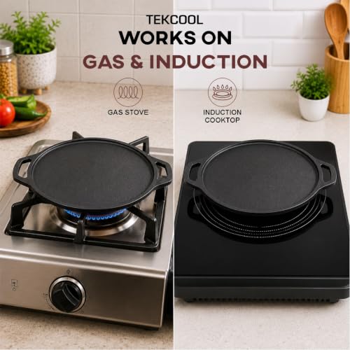 Image of TEKCOOL Cast Iron Tawa for Roti and Dosa 12 Inch, Pre-Seasoned Cookware | Even Heating, Naturally Non-Stick, Iron Rich Cooking, Durable Build Pre-Seasoned
