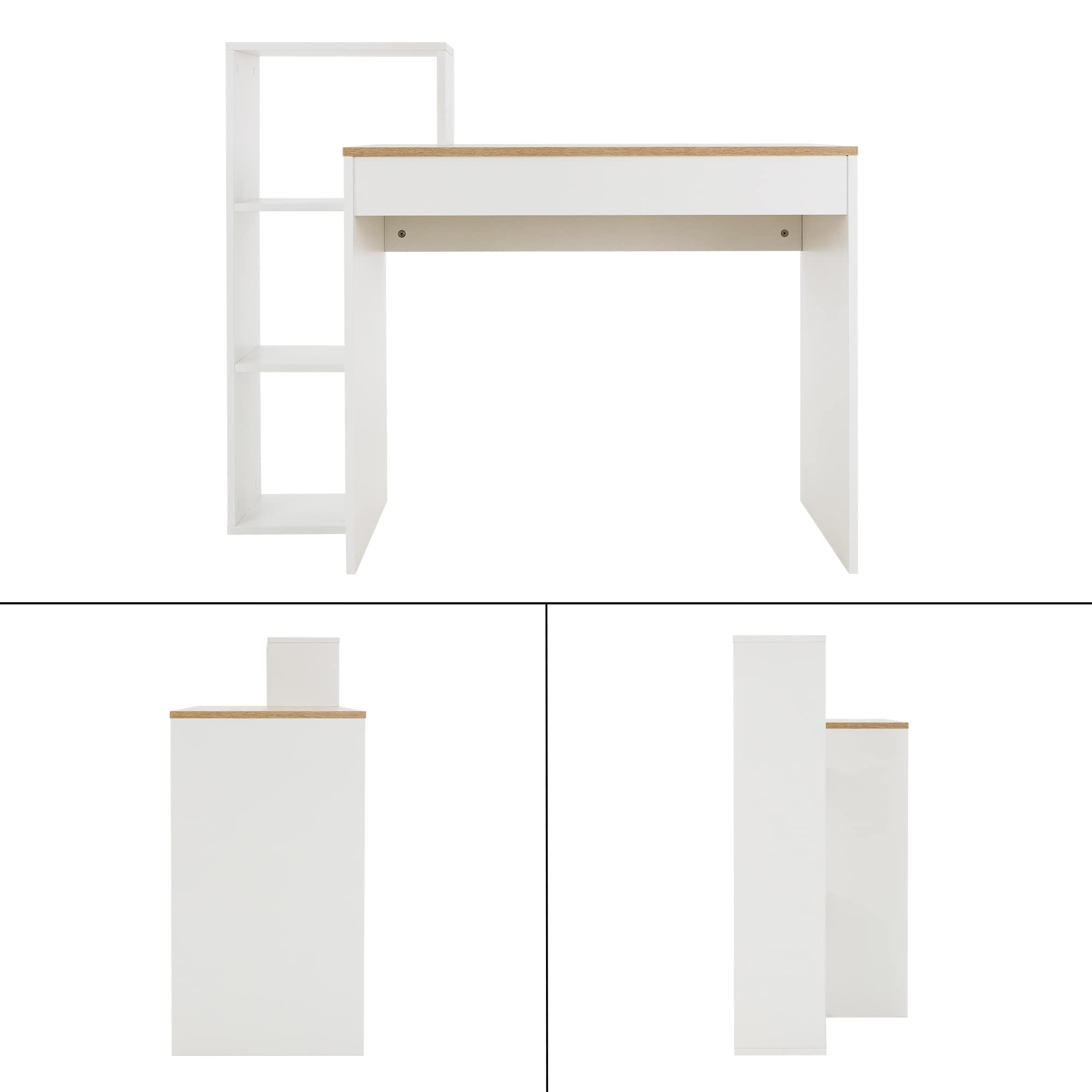 ML-Design Scrivania per Computer PC Laptop con 3 Ripiani 110 x 72 x 40 cm Tavolo da Lavoro per Casa Ufficio Studio Sistema 2 in 1 con Piano in Legno Rovere Sonoma/Bianco Scrittoio Postazione di Lavoro