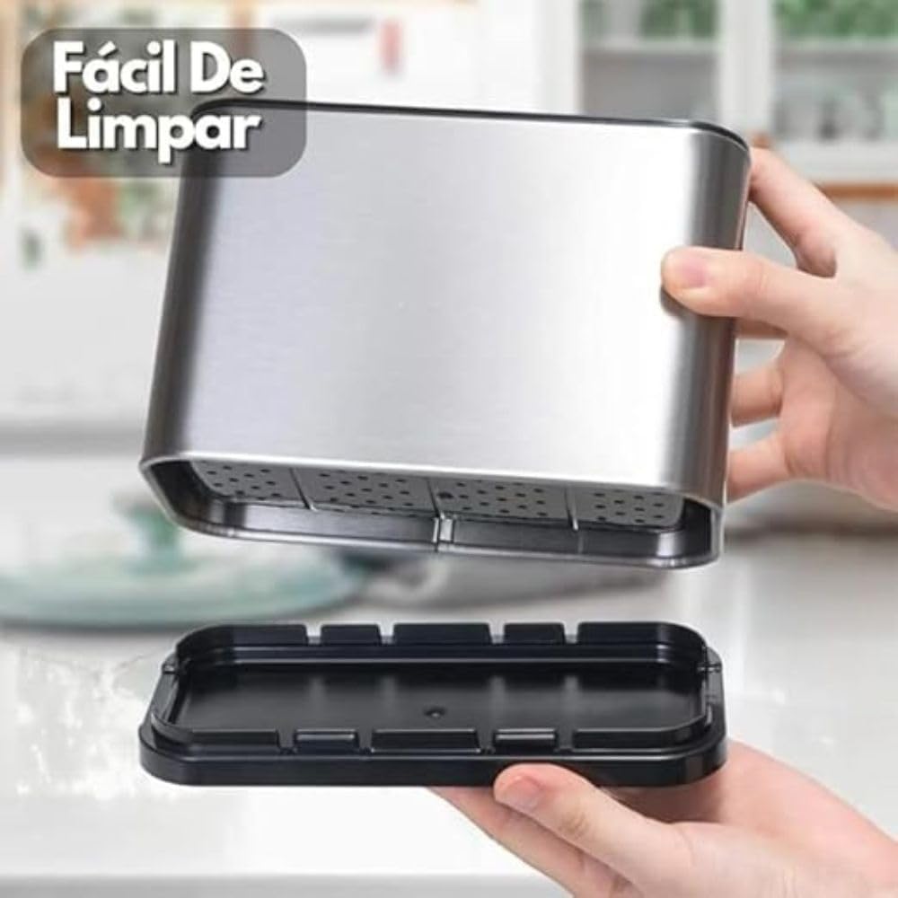 Escorredor e Porta Talheres em Aço Inox Resistente Organizador Utensílios Cozinha 2 em 1 Compacto Eficiente e com Drenagem De Água