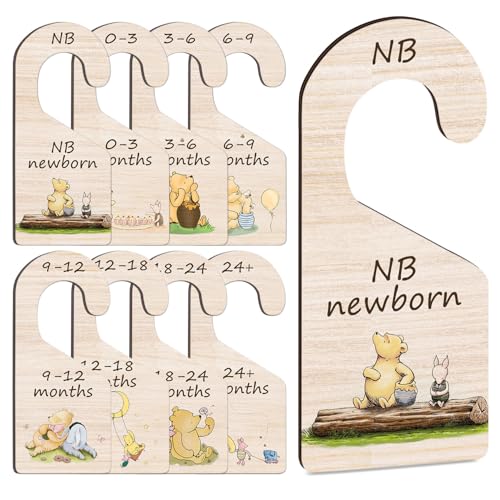 Image of Hatzelou 8Pcs Winnie Baby Closet Dividers, Double-Sided Wooden Baby Clothes Organizer for Classic Pooh Wardrobe