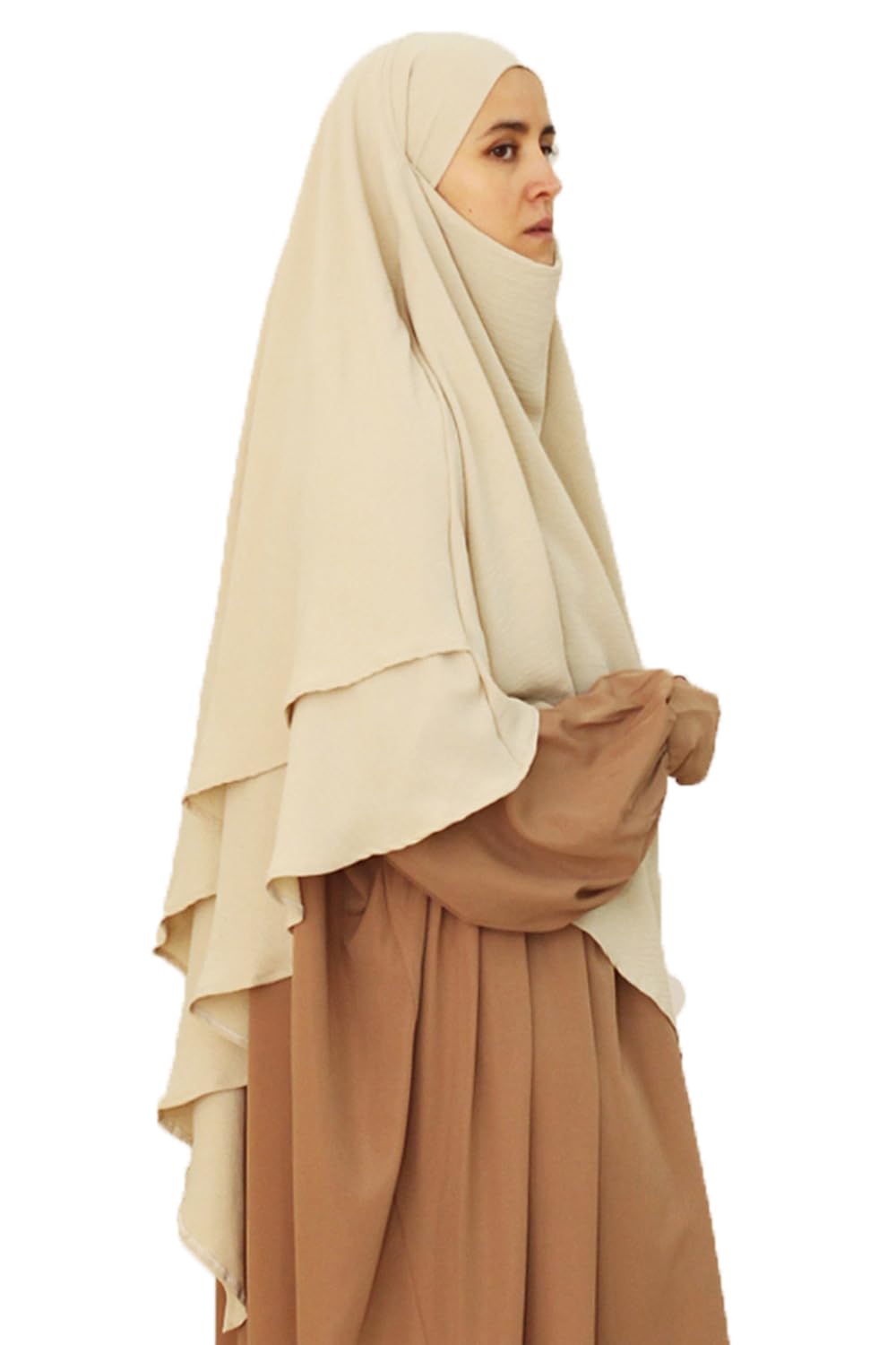 Safwa® Khimar Jazz 2 Voiles – Hijab Long Modeste et Élégant – Tissu Premium Infroissable, Fluide et Opaque Bandeau avec Cache-Menton – Confort et Couvrance Maximale – Fabriqué en Égypte