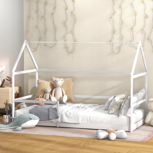AIYAPLAY Lit Cabane Enfants 90x190 cm Blanc