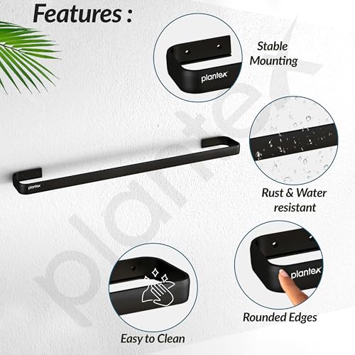Image of Plantex Aluminium Towel Holder for Bathroom /24 inch Single Towel Rod /Towel Bar /Towel Hanger /Bathroom Accessories -Pack of 1 (1512, Black)