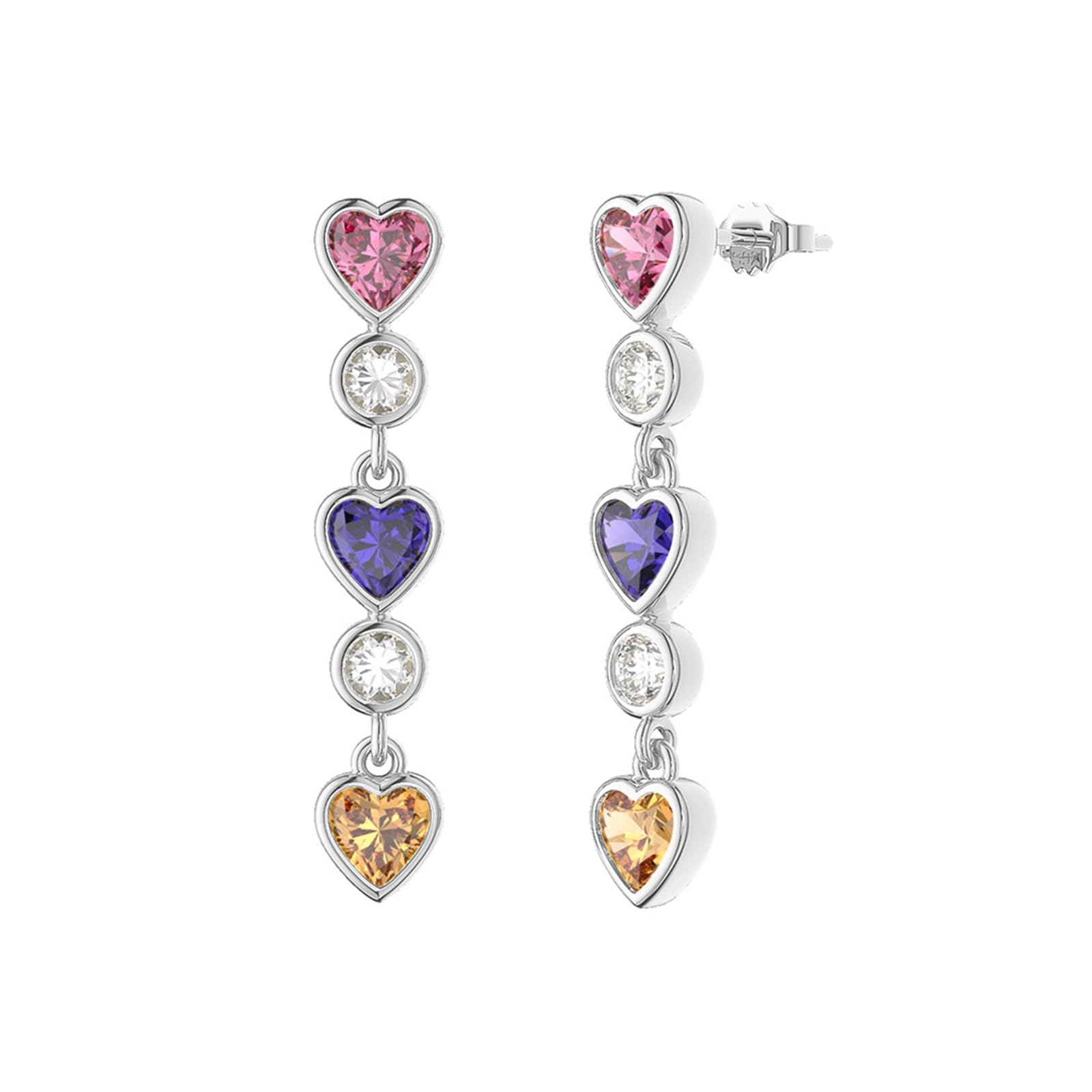 AMDXD S925 Sterlingsilber Sterling Ohrringe Stecker, Zirkonia Herz Anhänger Ohrringe 925 Silber Mädchen, Ohrringe Damen Modeschmuck Sterlingsilber für Damen, Silber/Gold