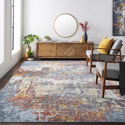 Surya Miami Abstract Rug - Area Rugs Living Room, Dining, Lounge, Bedside - Modern Marble Rug, Soft Luxurious Easy Care Medium Pile - Large Rug 160x213cm Dark Blue & Orange Rug