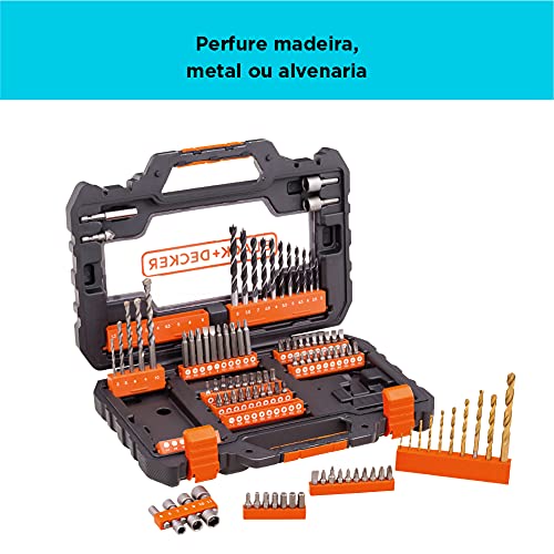 Black Decker Kit de Broca para Furar e Parafusar, Maleta com 104 Peças, Ideal para Furadeira e Paraf