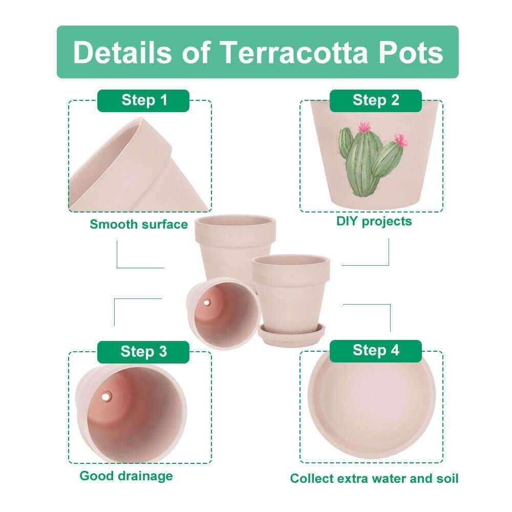 Vensovo 7.6CM Pink Clay Pot for Plants With Saucer, 12 Pack Small Terra Cotta With Drainage Hole - Image 3